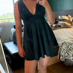 Charlotte Russe Dark Green V-Neck Mini Dress